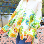 Satin Floral Print Back Tie-up Button Down Oversized Blouse