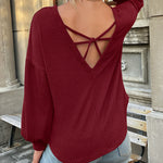 Nadorine Long Sleeve Backless Hollow Knit Sweater for Women Casual Work Office Loose Fit 2026 | Under