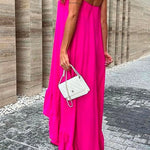 Sleeveless Off Shoulder Irregular Maxi Ruffle Dress
