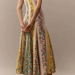 Sweet Garden Linen Blend Color Block Floral Paneled Maxi Dress