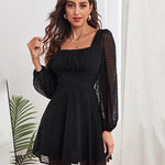 Unity Polka Dot Lantern Sleeve Ruched Chest Dress