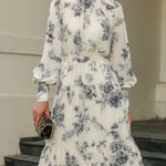 High Neck Tiered Floral Midi Dress