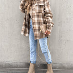 Plaid Shirt Jacket Loose Casual Turn-Down Collar Single Breasted Coat