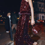 Gala Goddess Sequin High Rise Zipper Waist Wide Leg Pants