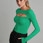 Nadorine Cutout Long-sleeved Pitted T-shirt Bodysuits