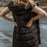 Hooded Pocketed Quilted Long Vest Coat