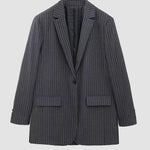 Nadorine Casual Chic Stripe Blazer Long Sleeve Lapel Work Office Jacket