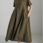 High Waist Knee Length Dress Casual Short Sleeves Loose Plus Size Dress
