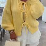 Multi-colored belted loose knit cardigan
