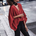 Loose Batwing Sleeves Solid Color V-Neck Blouses&Shirts Tops