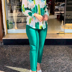 Long Sleeves Buttoned Printed Lapel Blouses Top + High Waisted Pants Bottom Two Pieces Set