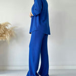 Simple Casual Two-Piece Set Lapel-Neck Shirt+Wide-leg Pants