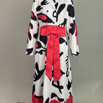 A-Line Long Sleeves Buttoned Contrast Color Tied Waist Notched Collar Maxi Dresses Shirt Dress