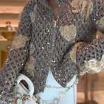 Heavyweight Sequin Jacquard Knit Zip-Up Jacket