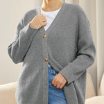 Open Front Oversized Button Lightweight Sweaters V Neck Loose Cardigans Knit Outwear