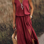 Sleeveless long dress casual women's waist zipper letter dress