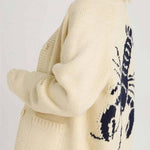 Chunky and Unique Knit Contrast Color Lobster Button Pocket Loose Cardigan
