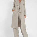 Nadorine Casual Slim Fit Long Blazers Collar Jacket with Flap Pockets