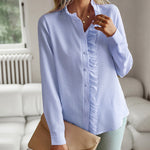 Nadorine Ruffle Trim Button Front Shirt Regular Fit Long Sleeve Work Blouse