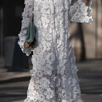 Solid Color Hollow Embroidery Loose Long Sleeve Midi Dress