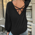 Nadorine Long Sleeve Backless Hollow Knit Sweater for Women Casual Work Office Loose Fit 2026 | Under