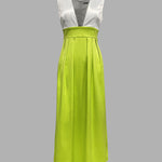A-Line High Waisted Contrast Color Pleated Zipper Deep V-Neck Maxi Dresses