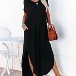 Floral Puff Sleeve Dress Elastic Waist Open Back Casual Dresses Side Split Midi Flowy Dresses