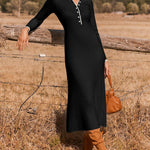 Turndown Collar Button Knit Slim Fit Maxi Dress