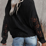 Nadorine Long Sleeve Lace Cable Knit Sweater Open Front Cardigan Button Loose Shirts