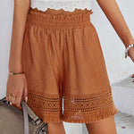 Nadorine Casual High Waist Stretch Lace Hollow Lace Wide Leg Shorts