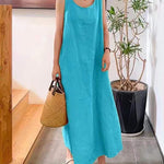 Sling Long Dress Loose Pocket Round Neck Sleeveless Dress