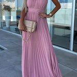 Halter Neck Pleated Swing Dress
