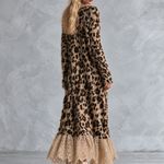 Cozy Lace Hem Long-haired Leopard Print V-neck Knit Maxi Dress