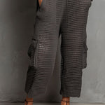 Retro Relaxed Charcoal Textured Knit Sleeveless Button-Front Jumpsuit