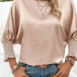 Smoke Gray Smocked Dolman Sleeve Satin Blouse