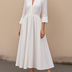 A-Line High Waisted V-Neck Solid Color Maxi Dresses
