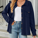 Solid Color Turn-Down Collar Twisted Knit Long Sleeve Loose Jacket