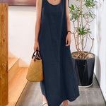 Sling Long Dress Loose Pocket Round Neck Sleeveless Dress