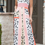 Pink Leopard Color Block Mix Print Straps Jumpsuit