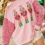 Christmas Casual Loose Round Neck Sequined Sleeve Sweatshirt