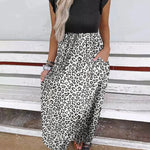 Nadorine Women's Black Leopard Stitching Long Dress Summer Waist Slimming Maxi Dress