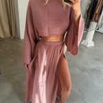 Chic slit cotton and linen casual two-piece set
