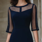 Mesh Panel Tailored Midi Dress
