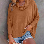 Women's Cowl Neck Batwing Sleeve Top Casual Long Sleeve Loose Pullover Comfortable Soft Drape Blouse
