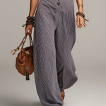 Retro Striped Cotton Jumpsuit With Ruffled Neckline And Straight Legs