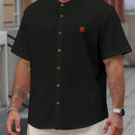 KZZ Plus Size Solid Color Short-Sleeve Button-Up Shirt