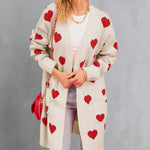 Heart Graphic Open Front Cardigan with Pockets