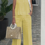 Cotton and Linen Sleeveless Top and Wide-Leg Pants Two-Piece Set