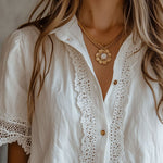 Vintage-Inspired Lace Trim White Blouse