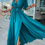 Call Me Confident Glitter Fabric Belted Slit Maxi Dress